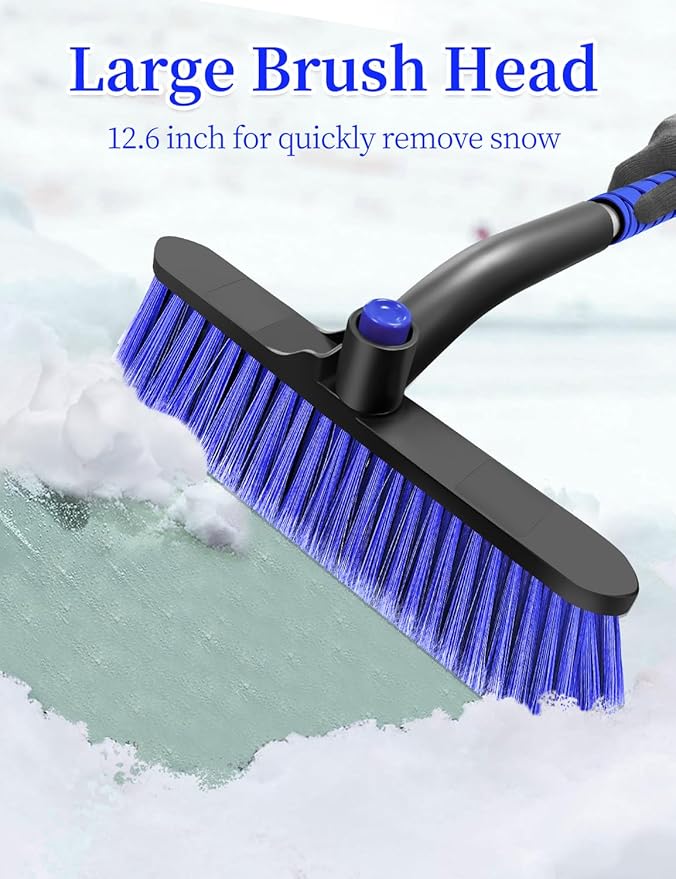 HEEYA 42.5 Inch Car Scraper Snow Brush, 12.6 Inch Large Brush Head with Ice Scraper for Window Windshield, Portable Snow Scraper for SUV Truck Vehicle Jeep RV Auto - Blue