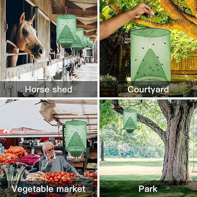 6 Pack Ranch Fly Trap, 2024 New Hanging Fly Catcher, The Most Effective Trap Ever Made with Pots, Cage Catcher for Indoor and Outdoor, Family Farms, Park, Restaurants