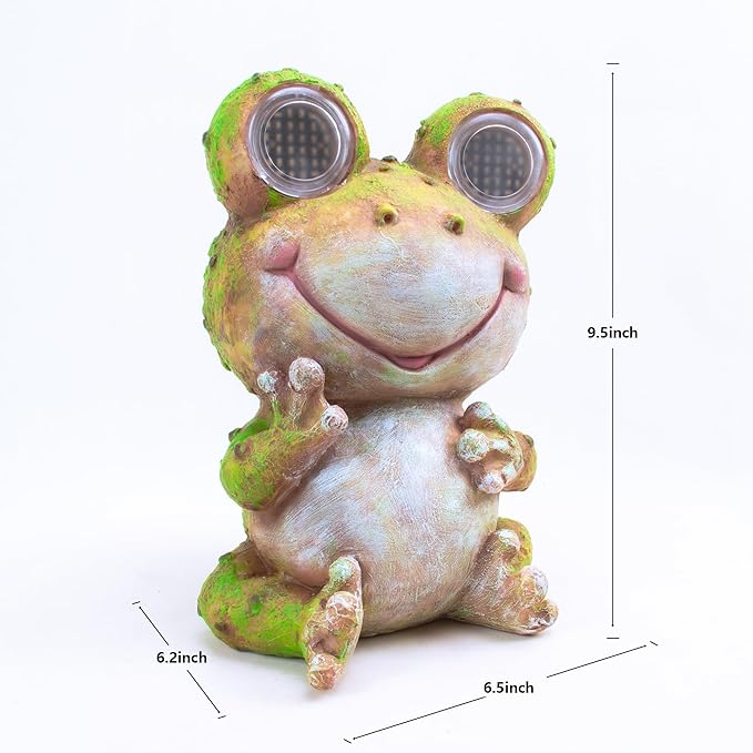 Solar Frog Garden Statue with Rotating Blinking Led Eyes Waterproof Resin Outdoor Decor Auto Dusk-to-Dawn Sensor for Patio Yard Garden Unique Birthday Housewarming Gifts for Women Mom Grandma