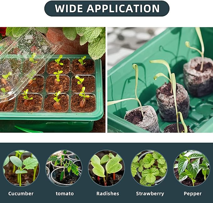 Seedling Starter Tray 6 Packs Seed Starter Tray with Grow Light, Smart Controller Seed Starting Trays Kit with Humidity Dome (72 Cells) Indoor Gardening Plant Germination Trays Green