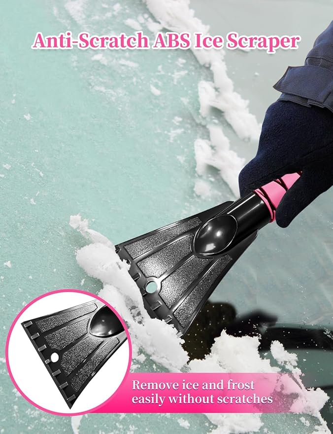 HEEYA 2 Pack 27 Inch Ice Scraper and Brush for Car, Snow Brush and Ice Scraper with Foam Grip, Detachable Snow Scraper for SUV Truck Jeep Vehicle Auto Windshield Window - Purple & Pink