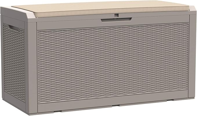 Modern-Depo 100 Gallon Polypropylene PP Deck Box Indoor Outdoor Waterproof Lockable Organization Container & Storage Bin Delivery Box with Cushion, Gray