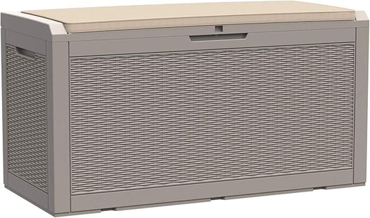Modern-Depo 100 Gallon Polypropylene PP Deck Box Indoor Outdoor Waterproof Lockable Organization Container & Storage Bin Delivery Box with Cushion, Gray
