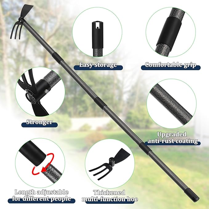 Adjustable Garden Hoe – Multi-Purpose Weeding & Digging Tool with Ergonomic Handle, Length (16"-60"), Rust-Proof Coated Steel, Heavy Duty for Farm, Yard, Gardening