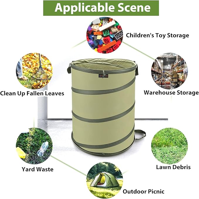 YUDI & GARDEN 45 Gallon Hard Bottom Collapsible Garden Bag｜Collapsible Trash Can｜Camping Trash Can, for Collecting Weeds or Party and Yard Waste