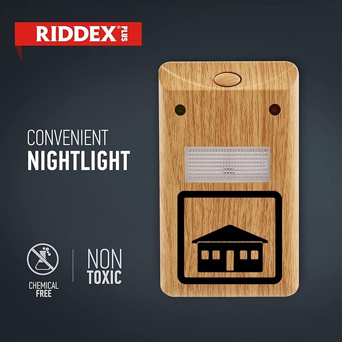 RIDDEX Plus Insect Control- Plug in, Mouse Deterrent - Pest Control for Defense Against Rats, Mice, Roaches, Bugs and Insects (Wood)