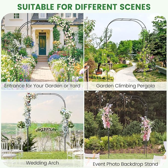 LDAILY Moccha Garden Arch Arbor Trellis, 95" Sturdy Metal Arbor with PE-Coated Steel Tubes, Spiral Rods Design, Outdoor Archway for Climbing Plants, Garden Arch for Wedding Decoration, Lawn, Party