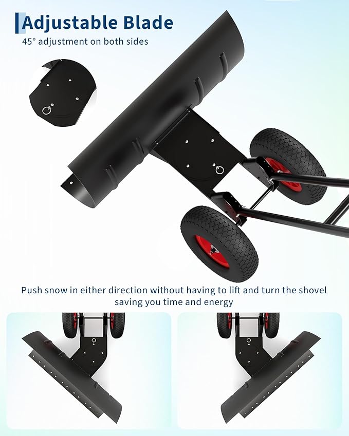 Snow Shovel, Garvee 40 Inch Heavy Duty Snow Pusher for Driveway with Adjustable Handle and Angled Blade, Efficient Snow Shovel with Wheels, Snow Pusher for Doorway, Sidewalk, Deck