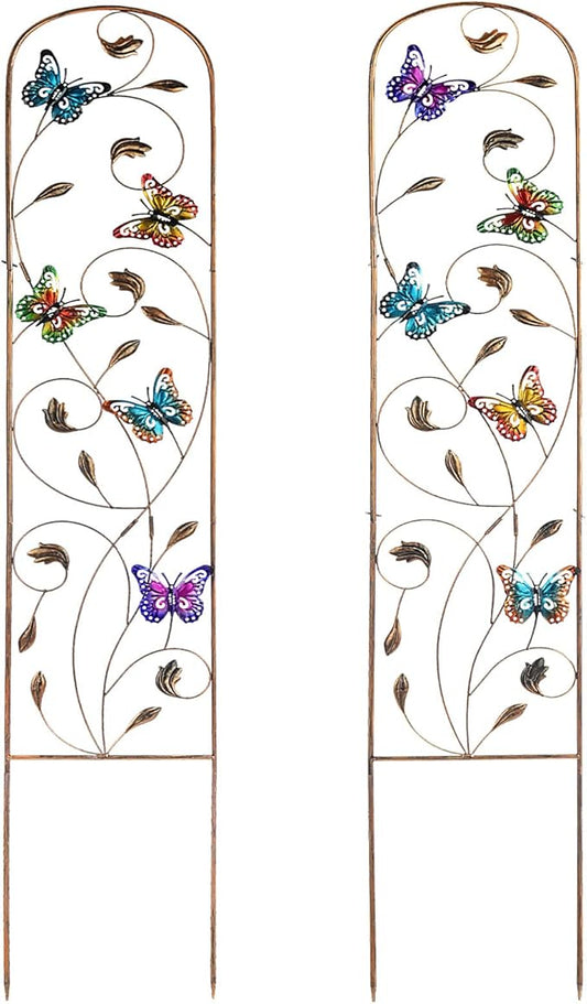 SUNNYPARK Set of 2 Butterfly Metal Garden Trellis for Climbing Plants, Decorative Vegetables Flowers Vine Trellis for Outdoor Patio 60'' H x 11'' W