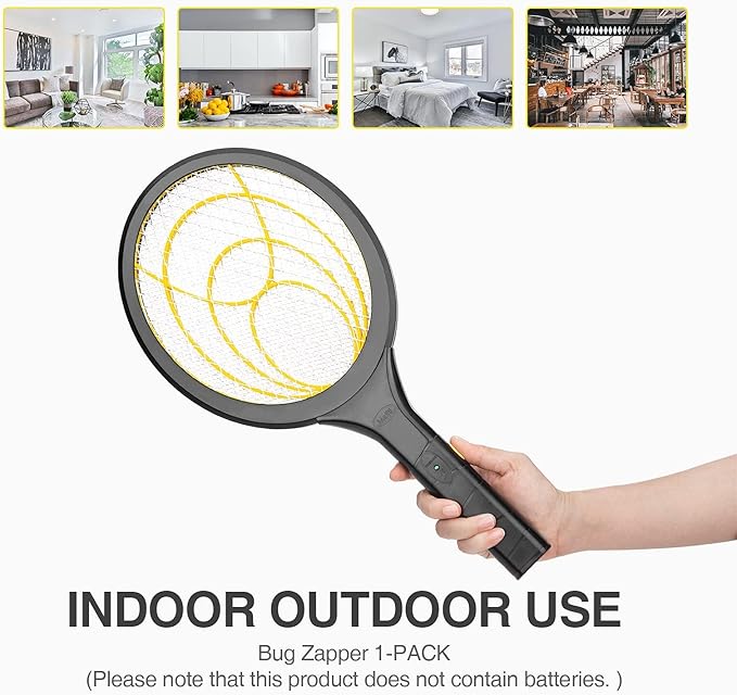 mafiti Fly Swatter Electric, Battery Powered Fly Killer Mosquito Zapper Bug Zapper Racket for Indoor Outdoor, Black