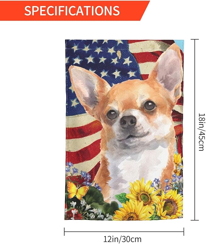 Chihuahua American Flag Patriotic Dog Garden Flag Welcome Party Outdoor Outside Decorations Picks Home House Garden Yard Decor 12x18 Inch