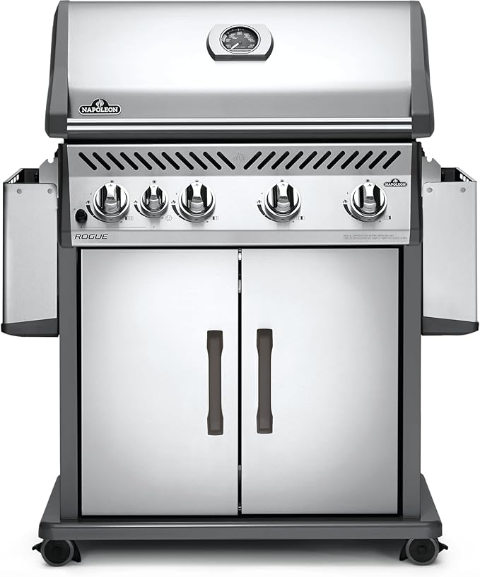 Napoleon Rogue 525 Natural Gas Grill with Range Side Burner, Stainless Steel, Durable 4-Burner Cooking