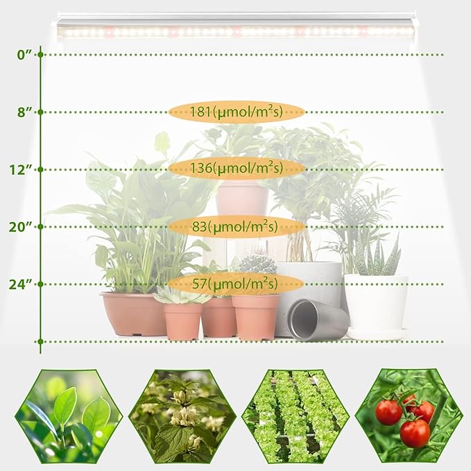 Grow Light T5 1.4Ft (8pcs x 10 Watts),5000k White Full Spectrum LED Lamp Plant Light Strips for Indoor Plant Growing,End-to-End Connectable with V-Shaped Reflector