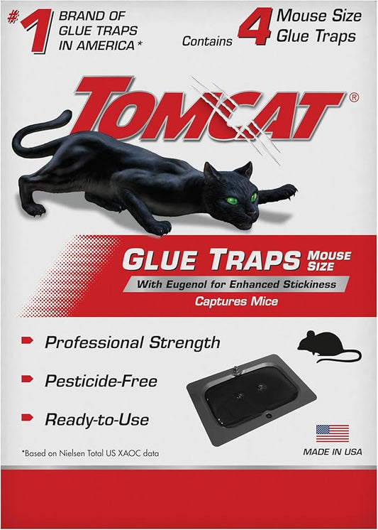 Tomcat Mouse Trap with Immediate Grip Glue for Mice, Cockroaches, Spiders, and Scorpions, Ready-To-Use, 4 Traps