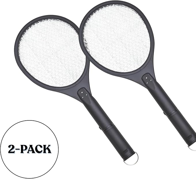 Black Flag 2-Pack Electric Bug Zapper Rackets – Mosquito & Fly Swatter, Battery Operated (Black)