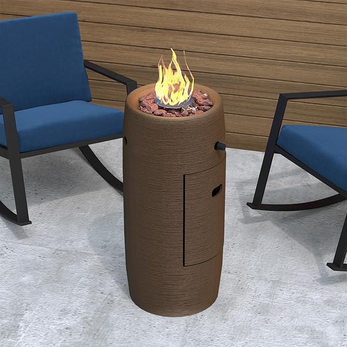 SUNBURY Outdoor Propane Fire Pit, 11" Propane Fire Column, Patio Gas Fire Pit 15,000 BTU Small Firepit Table for Outside w Lava Rocks, CSA Certified (Brown)