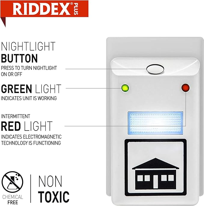RIDDEX Plus Insect Repellent | Plug in, Mouse Deterrent - Pest Control for Defense Against Rats, Mice, Roaches, Bugs and Insects | Control Pests with No Chemicals or Poison | White 3-Pack