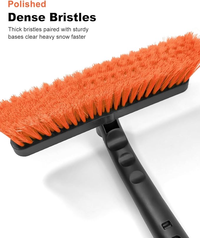 SEAAES Ice Scraper with Snow Brush for Car Windshield, Upgraded Extendable Snow Brush with Foam Grip for Truck SUV Vehicle Windows - Orange