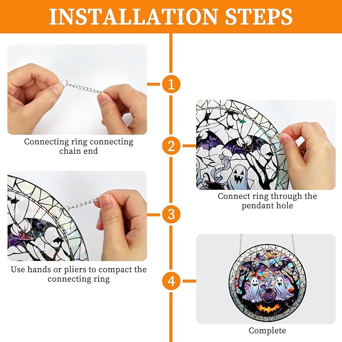 Halloween Suncatcher, Tumwisk Halloween Decorations Acrylic Ghost Bat Decor Light Catcher Ornaments for Home Decor Indoor Doors Garden Windows Spooky Funny