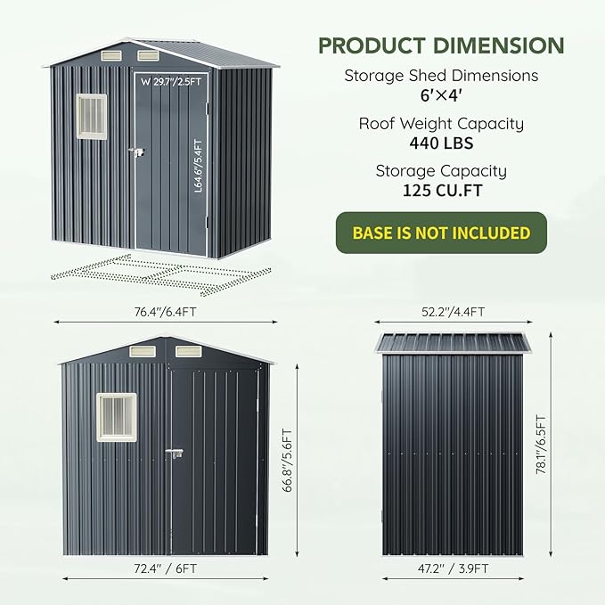 Update Version 6x4 FT Outdoor Metal Storage Shed, Single Door, 1 Clear Window, Tool Shed for Garden, Patio, Backyard Nightblue