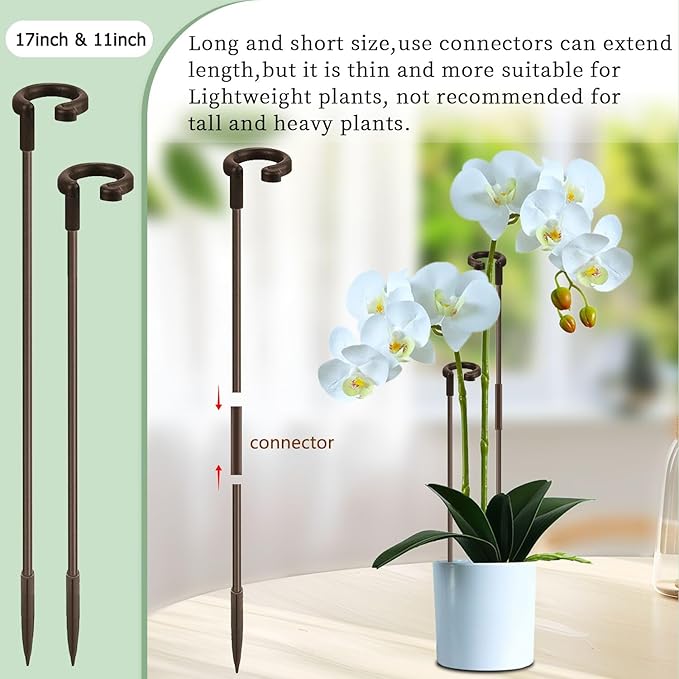 Invisible Orchid Sticks 17 inch &11 inch SupKing 16Pcs Plant Stakes with Clips for Support Small Short Plants,Garden Stakes Support Poles Suit for Potted Plants Flowers Peony Rose (Brown)