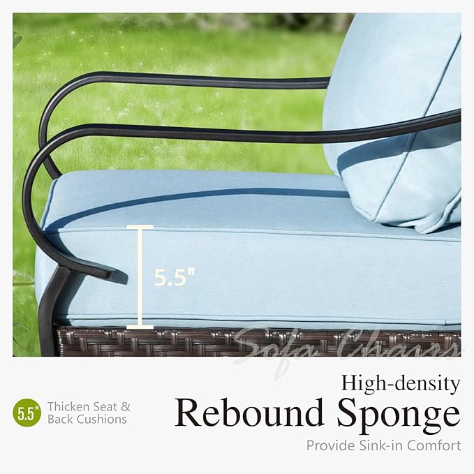 Sophia & William Patio Furniture Set, 4 Piece Metal Outdoor Conversation Set with 3-Seater Outdoor Couch, 2 Swivel Chairs, 1 Coffee Table for Outdoor Seating, Backyard, Porch(Blue)