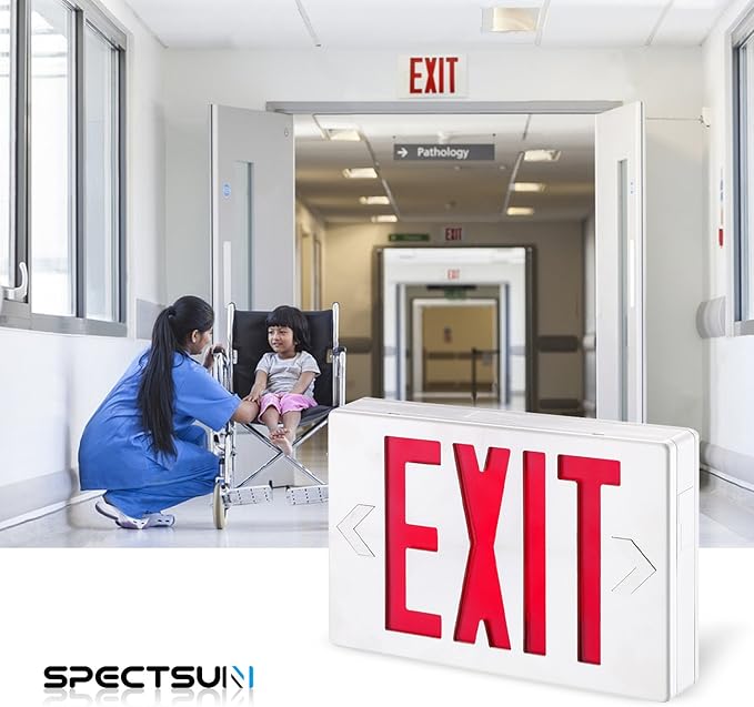 SPECTSUN 4 Pack Led Exit Sign with Battery Backup, Hradwired Red Exit Light LED - 4 Pack, Lighted Exit Sign Bulb/Exit Combo Light/Battery Exit Sign/Lighted Exit Sign Battery Powered