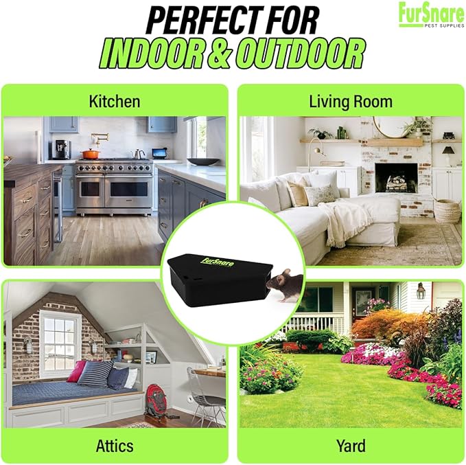 Mouse Bait Station for Outdoor & Indoor with Keys - Mice Traps for House Indoor Kill - Mouse Poisoning Bait Box for Home, Pest Control - Reusable, Safe for Kids & Pets (6 Pack Rodent Traps)