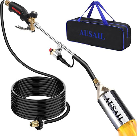 Propane Torch Weed Burner with Storage Bag,Blow Torch,Heavy Duty,High Heat Output,Flamethrower with Turbo Trigger Push Button Igniter and 10 FT Hose for Roof Asphalt,Ice Snow,Road Marking