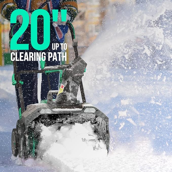 Litheli 40V Battery Powered Cordless Snow Blower, 20'' Electric Snow Thrower with Wheels, LED Lights, 180° Chute, Powerful Snow Removal Kit with 4.0Ah Battery and Fast Charger