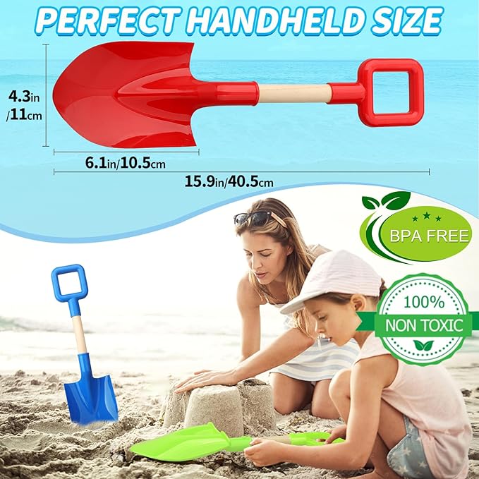 16" Beach Sand Shovels Toys for Kids, Gardening Tool Kits, Sturdy Long Wooden Spade for Sand Snow Digging, ABS Plastic Scoops Equipment Gift for Summer Winter Camping Backyard Planting (3PCS)