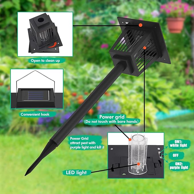 2 Pcs Solar Bug Zapper Outdoor, Waterproof Mosquito Zappers Outdoor Solar Powered Mosquito Killer Light Lamp