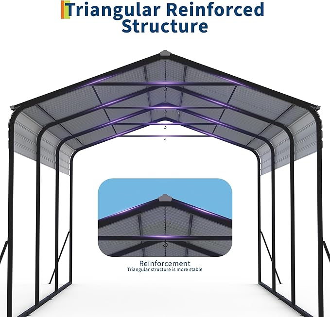 10x15 FT Metal Carport, Heavy Duty Carports Canopy with Galvanized Steel Frame & Roof, Outdoor Garage Car Port for All-Weather, Outdoor Galvanized Shelter for Car, Boats and Truck