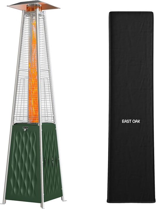 EAST OAK Pyramid Patio Heater, 48,000 BTU Outdoor Patio Heater, Quartz Glass Tube Propane Heater, Triple Protection System, Outdoor Heater with Wheels, Green, Outdoor Heater with Cover