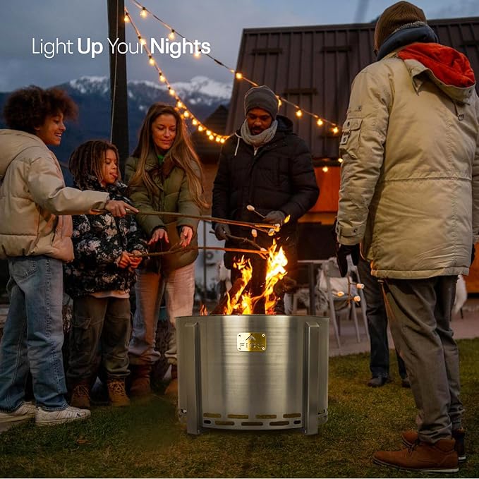 Smokeless Firepit - 18 Inch - Stainless Steel Fire Pit - Wood Fire Pits for Outside with Stand, Removable Ash Rake, Fire Poker & Fire Pit Cover - Smokeless Firepit for Outside, Bonfire, BBQ, Backyard
