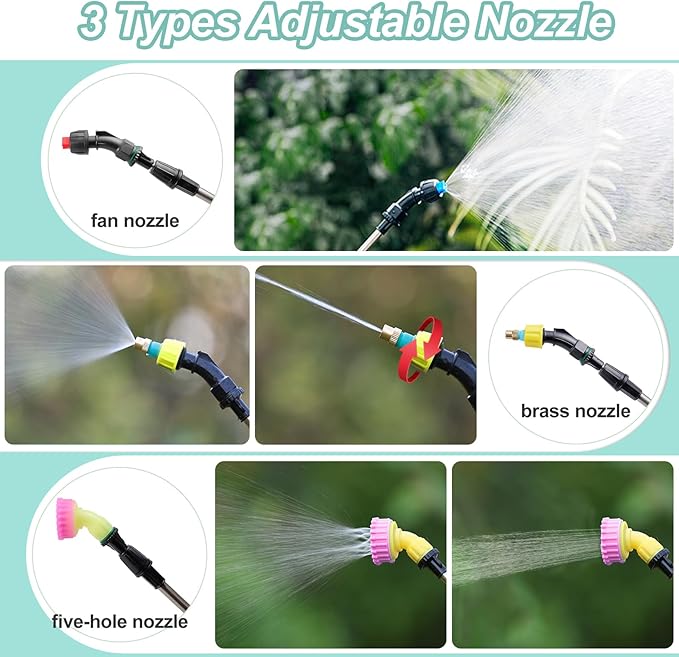 Battery Powered Sprayer 1.58 Gallon, Electric Garden Sprayer with 3 Mist Nozzles, USB Rechargeable Handle and Retractable Wand, with Adjustable Shoulder Strap for Garden,Lawn,Cleaning