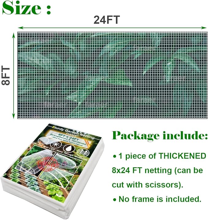 Garden Pest Barrier Netting, Insect Barrier Net 8x24Ft Ultra Fine Protect Netting Thickened Mesh Net Plant Covers for Vegetable Plants Fruits Greenhouse Row Cover Raised Bed Barrier Screen Bugs Out