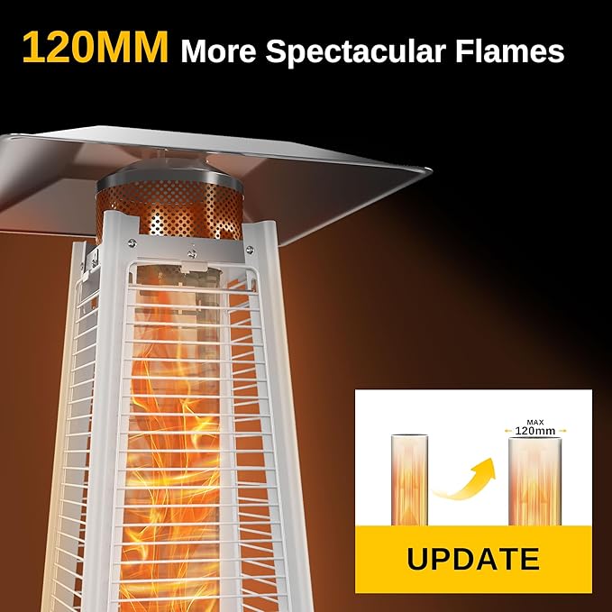 EAST OAK Pyramid Patio Heater, 48,000 BTU Outdoor Patio Heater, Quartz Glass Tube Propane Heater, Triple Protection System, Outdoor Heater with Wheels Coffee Bronze with Pyramid Patio Heater Cover