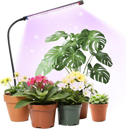 Desk Clip Grow Light for Indoor Plants,Red Blue Spectrum Plant Growing Lamp with 3 Modes,10-Level Dimmable,Auto ON & Off Switch,3/9/12H Timer,Adjustable Gooseneck,Desktop Table Lights for Growth
