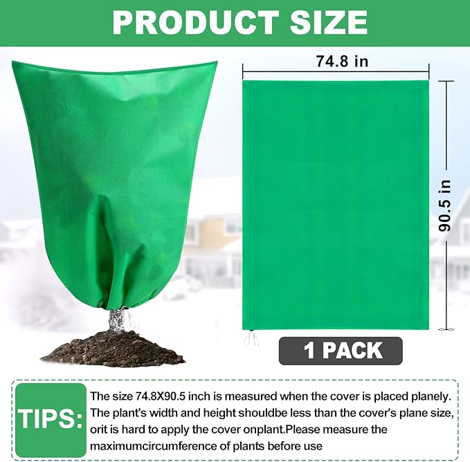 Large Tree Covers for Winter Plant Covers Freeze Protection, 74.8"X 90.5" Frost Covers for Outdoor Plants with Zipper Drawstring, Winter Cold Weather Frost Blankets Shrub Jacket Cover Bags