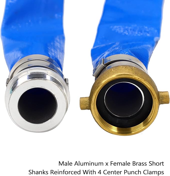 DAVCO 1" ID x 25 ft Pool Backwash Hose, Heavy Duty Reinforced Blue PVC Lay Flat Water Discharge Pump Hoses For Swimming Drain Pools and Clean Filters, With Aluminum Pin Lug Fittings