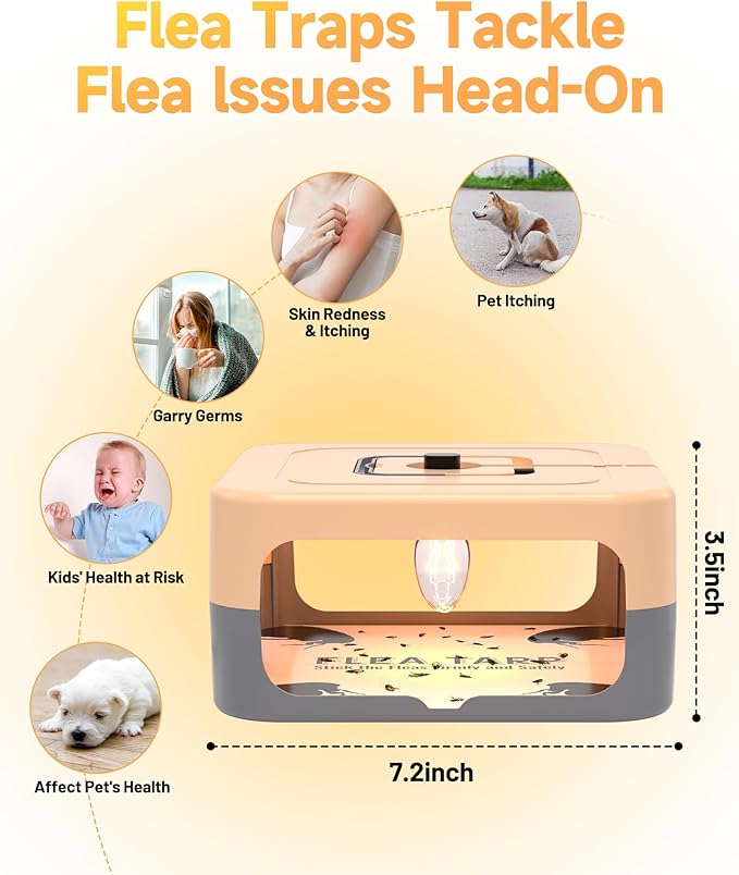 2 Pack Flea Traps for Inside Your Home, Flea Light Traps for Home Indoor with 4 Bulbs and 8 Sticky Discs, Bed Bug Trap Safe to Pets and Kids