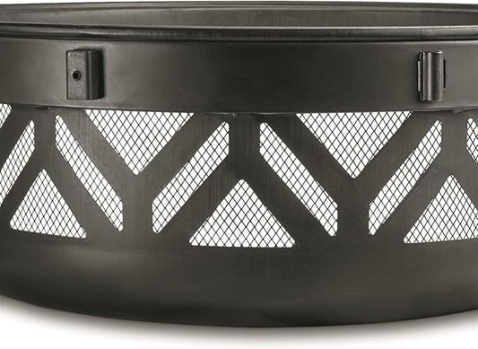 CASTLECREEK 47" Fire Pit BBQ Grill Outdoor Wood Burning Steel Log Firepit for Camping, Grilling, Smores, Yard, Cooking Outside, Barbecue, Bonfire Geometric