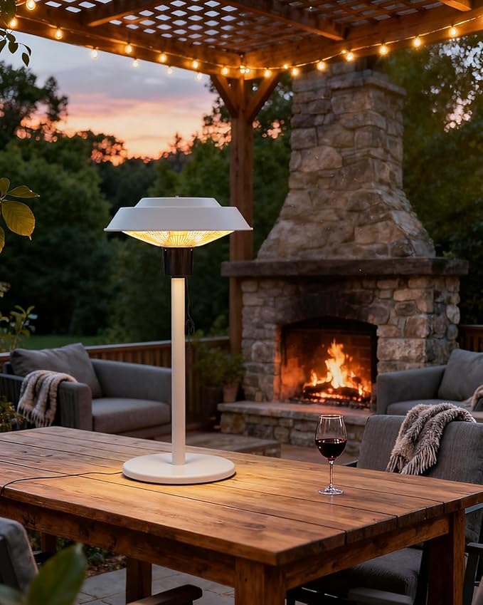 Electric Patio Outdoor Heater, 600W/900W/1500W Infrared Tabletop Heaters for Indoor Oudoor Use, IP55 Waterproof, Tip-over & Overheating Protection, Perfect for Garden, Balcony, Garage, Backyard