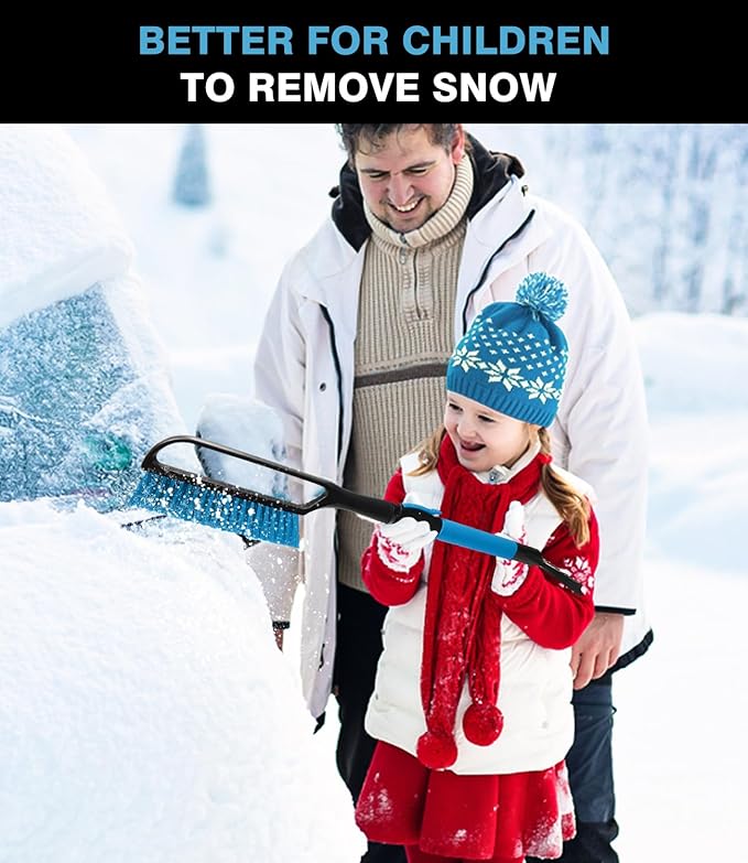 YeewayVeh 35" Snow Brush and Ice Scraper, Extendable Snow Scraper for Car Windshield with Foam Grip & Additional Handhold, 2 in 1 Scratch-Free Ice Scraper and Brush for Car Truck SUV, Blue (Single)