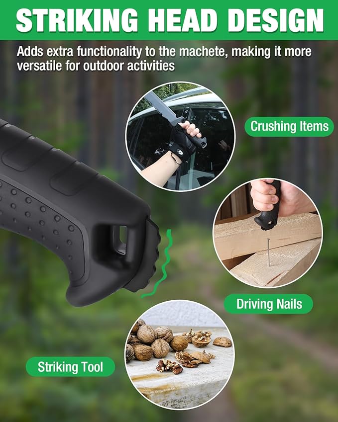 Mossy Oak Machete with Saw, 16" Sharp Machete with Sheath, Ergonomic No-Slip Handle for Bushcraft, Outdoor Hunting, Garden Cutting Small Trees and Yard Work