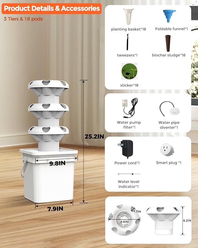 18 Plants hydroponic Growing System kit, hydroponic Tower Indoor Garden, 10-Liter Large-Capacity Water Tank Circulation, soilless Planting Vegetables and Fruits,Suitable for Indoor and Outdoor