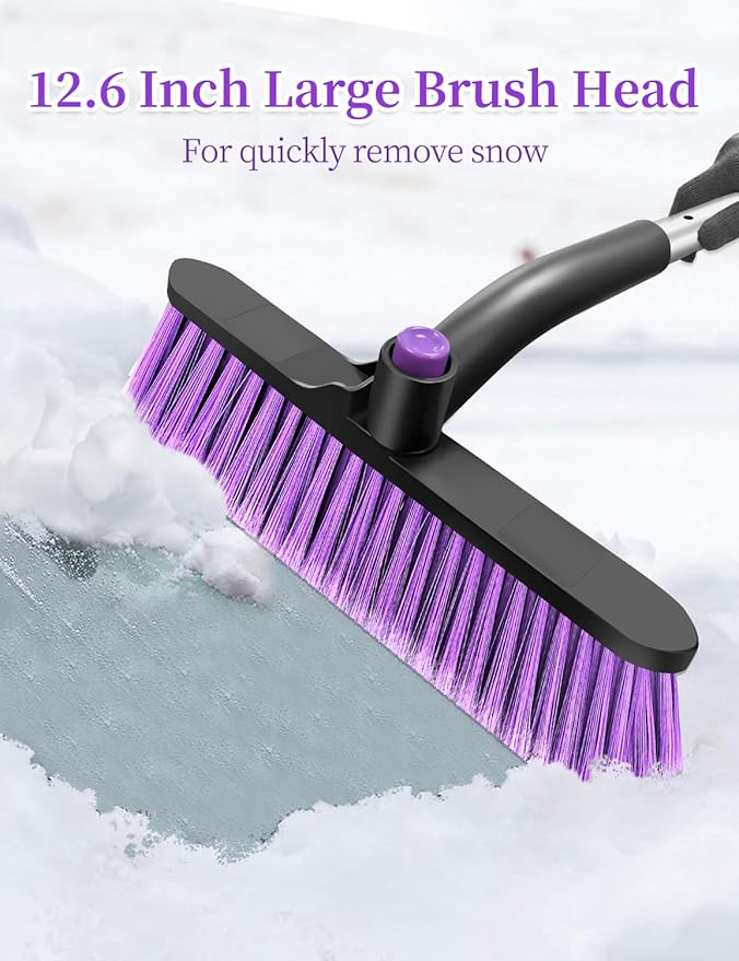 HEEYA Ice Scraper with 12.6 Inch Large Brush Head, Extendable Ice Scraper and Snow Brush for Car Windshield Window, Portable Car Scraper Snow Brush for SUV Truck Automobile Vehicle - Purple