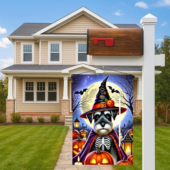 Halloween Pumpkin Witch Skeleton Dog Garden Flag 12x18 Inch Double Sided Autumn Yard Flag