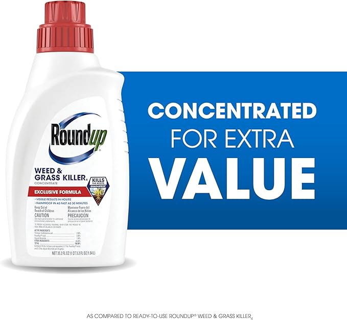 Roundup Weed and Grass Killer₄ Concentrate, Use in and Around Flower Beds, Walkways and Other Areas of Your Yard, 35.2 fl. oz.